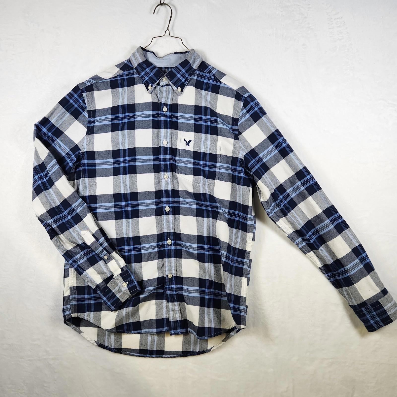American Eagle Classic Fit Blue Plaid Shirt Size Medium